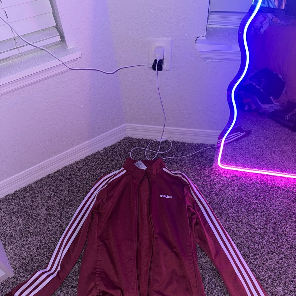Adidas Maroon Track Jacket with White Stripes
